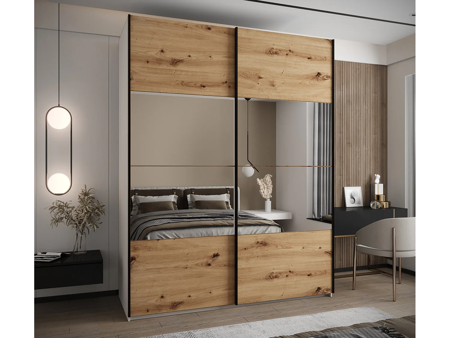 Armadio Lux 4 de puertas corredas 245,5/200/64 (Blanco/Artisan/Negro)