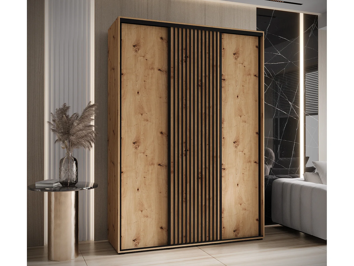 ARMOIRE LANKO 1 À PORTES COULISSANTES 235,2/180/60 3 Portes (Artisan/Artisan)