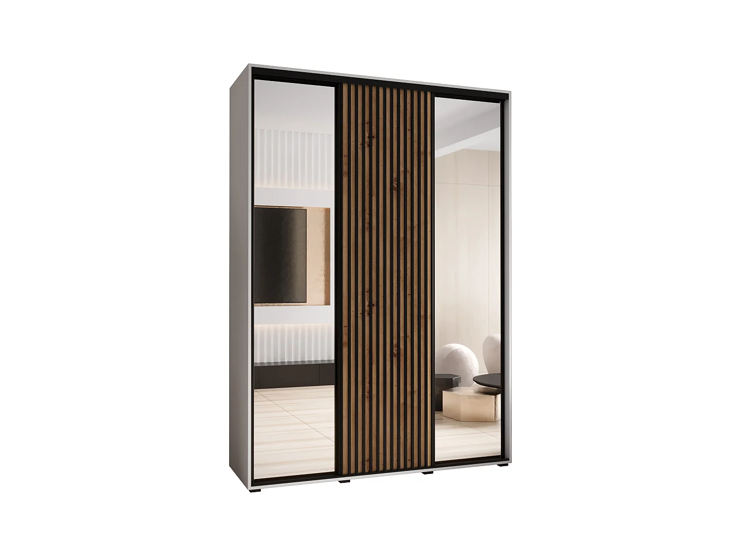 ARMOIRE SAPPORO 2 À PORTES COULISSANTES 205,2/170/60 3 Portes (Blanc/Artisan)