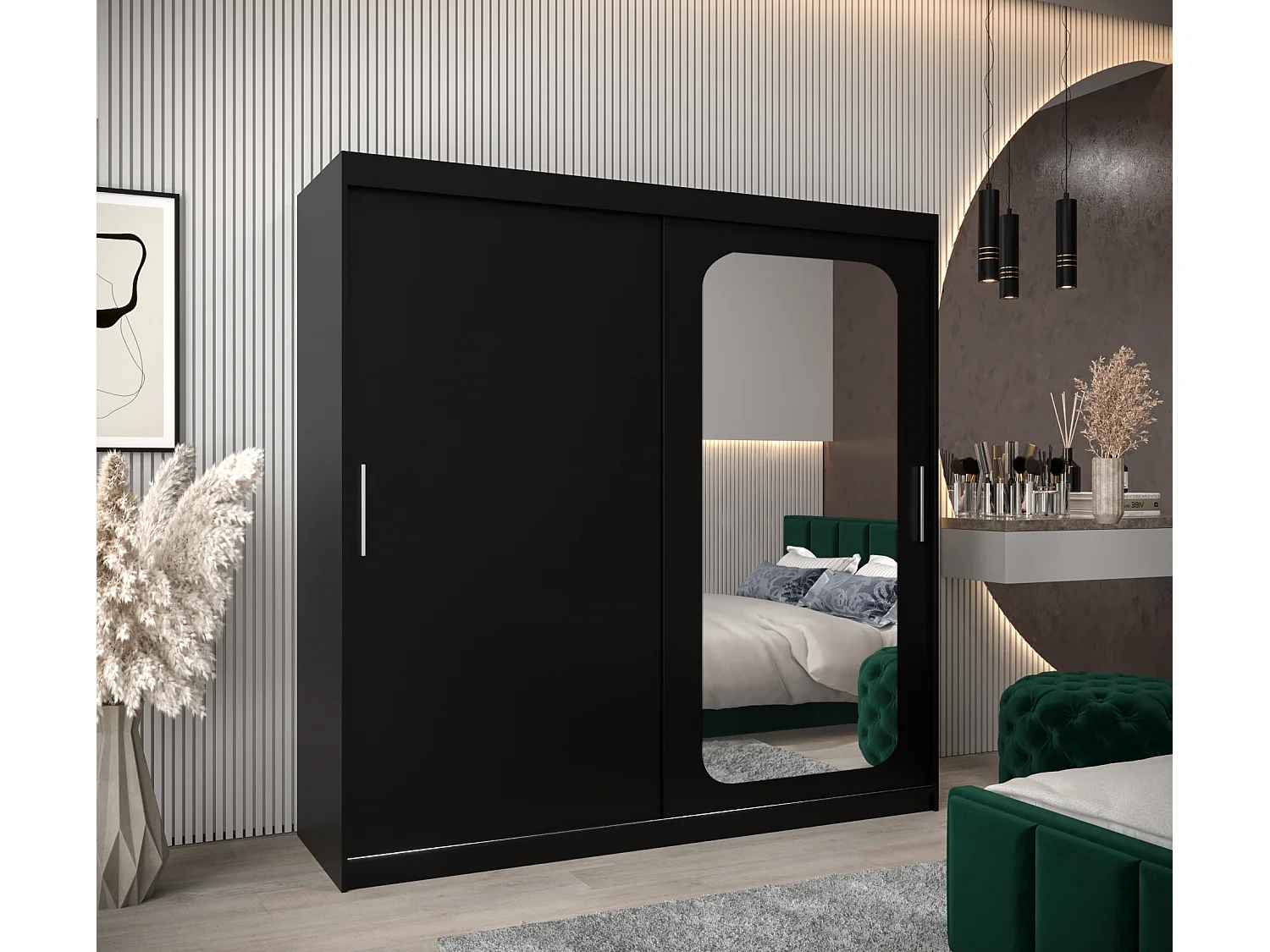 ARMOIRE PROMO T2 À PORTES COULISSANTES 200/200/62 2 Portes (Noir/Noir)