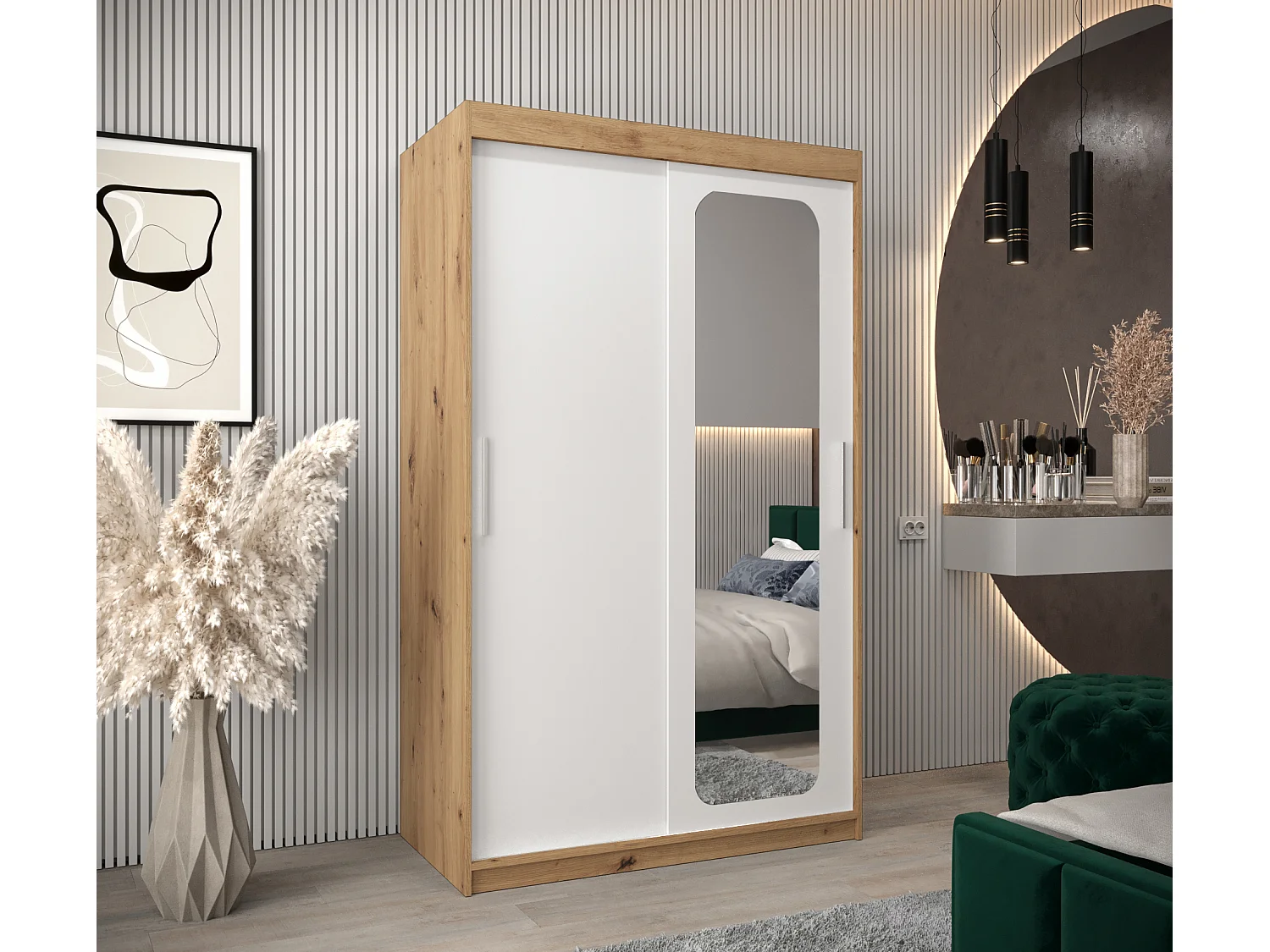 ARMOIRE PROMO T2 À PORTES COULISSANTES 200/120/62 2 Portes (Artisan/Blanc)