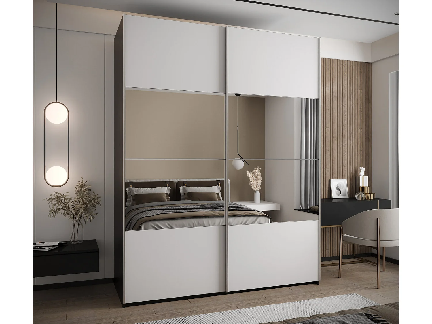 Armoire Lux 4 245,5/200/64 (Noir/Blanc/Argent)