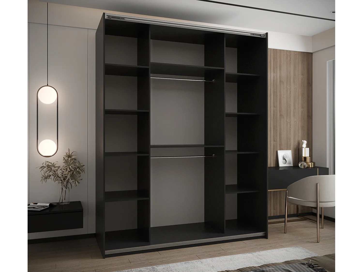Armoire Lux 4 245,5/200/64 (Noir/Blanc/Argent)