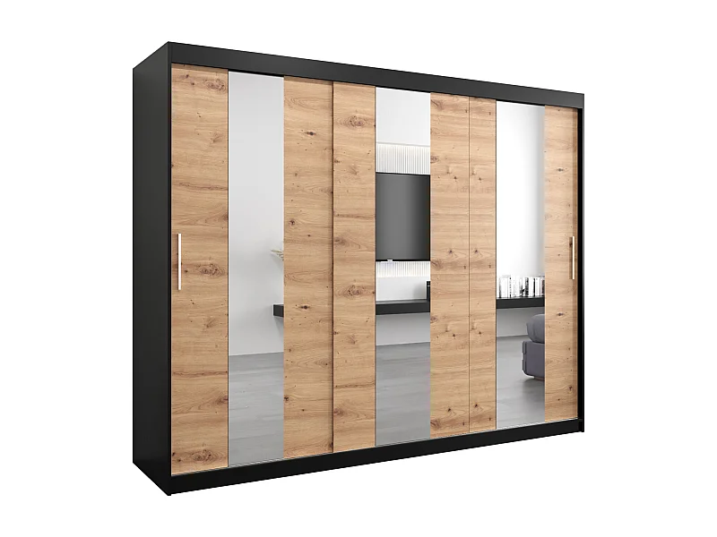 Pole kledingkast met schuifdeuren 200/250/62 3 deuren (zwart/artisan)