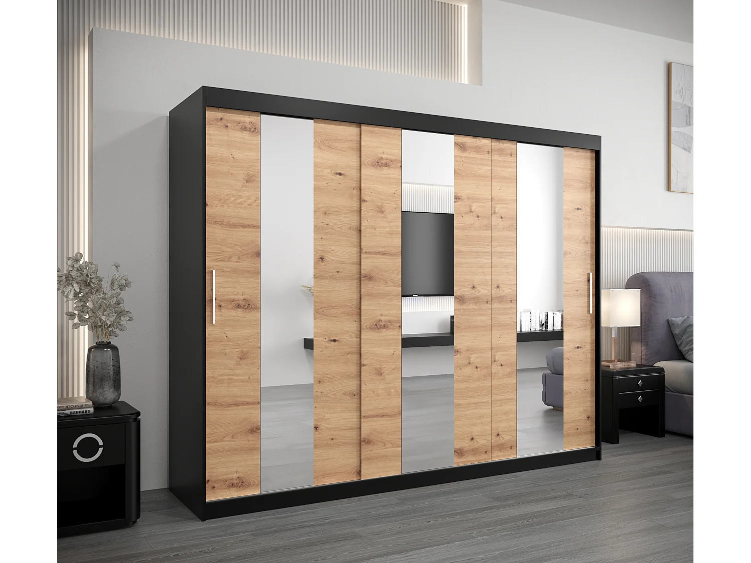 Armoire Pole À Portes Coulissantes 200/250/62 3 Portes (Noir/Artisan)