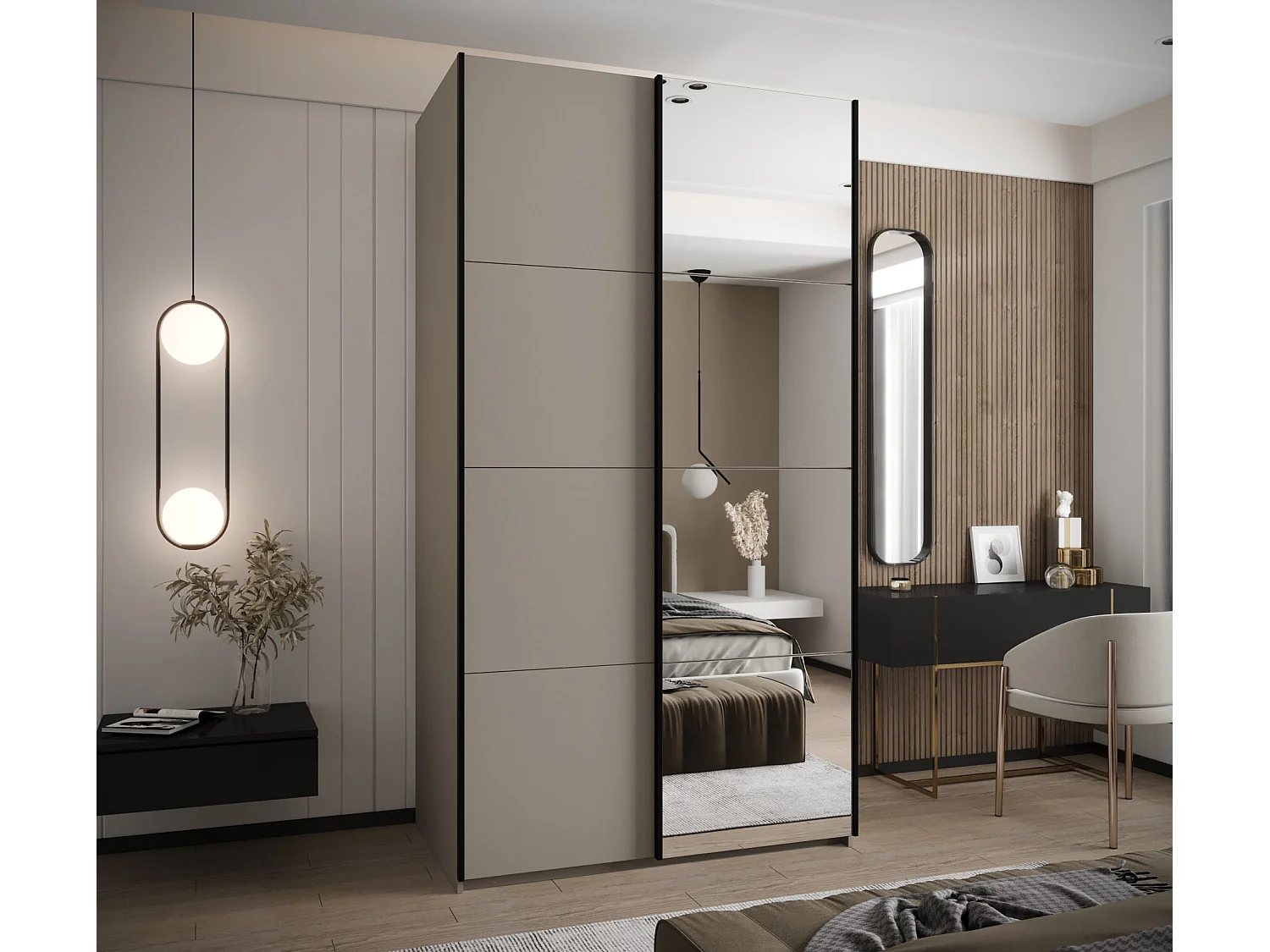 Armoire Lux 3 245,5/130/64 (Cachemire/Cachemire/Noir)