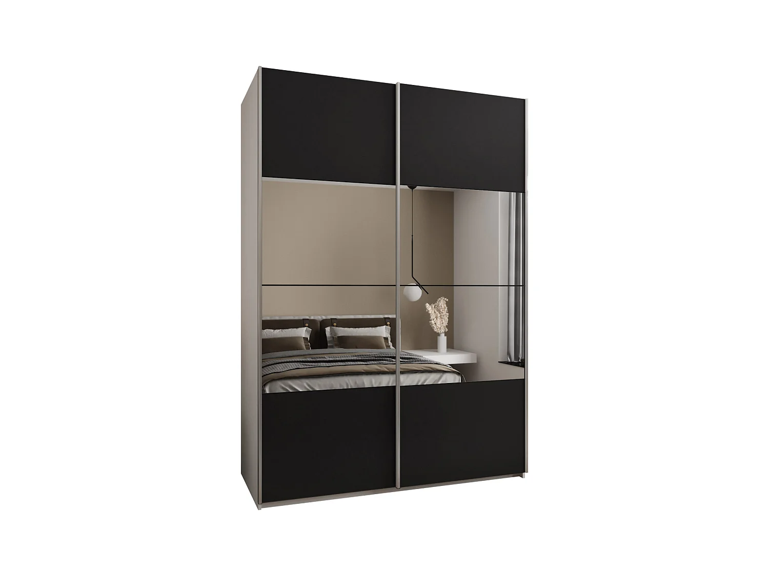 KLEDINGKAST MET SCHUIFDEUREN Lux 4 245,5/170/64 (Wit/Zwart/Zilver)