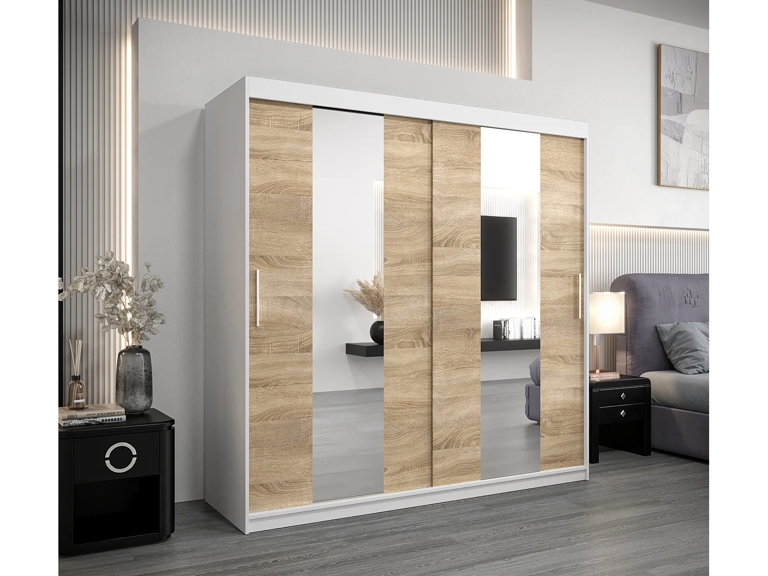 Armadio Pole ad ante scorrevoli 200/200/62 2 porte (bianco/sonoma)