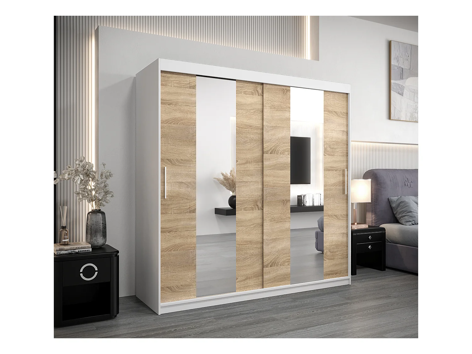 Pole kledingkast met schuifdeuren 200/200/62 2 deuren (wit/sonoma)