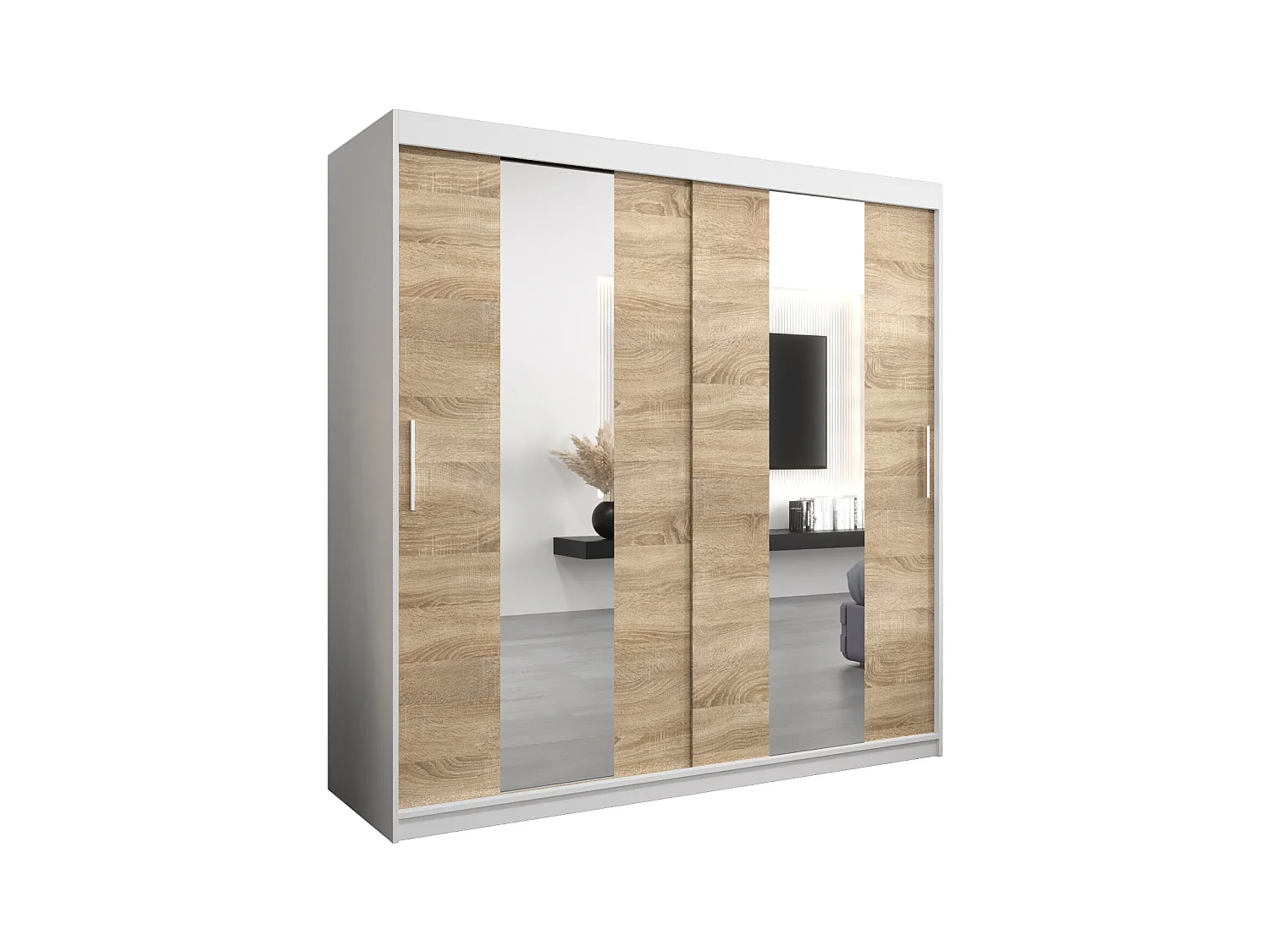 Pole kledingkast met schuifdeuren 200/200/62 2 deuren (wit/sonoma)