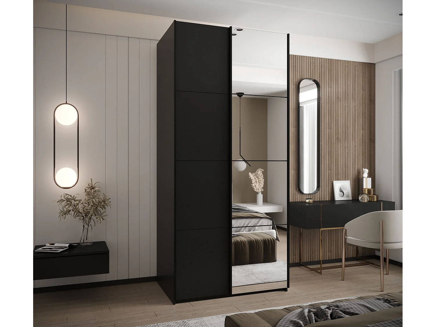 Armoire Lux 3 245,5/110/64 (Noir/Noir/Noir)