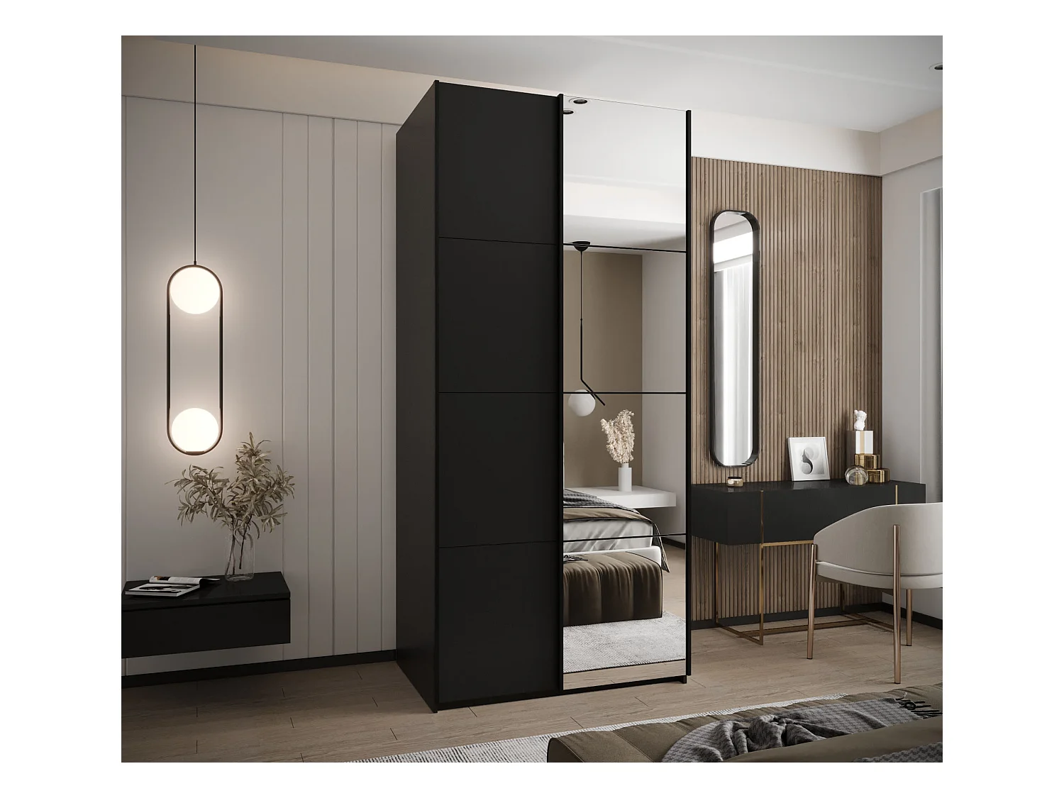 KLEDINGKAST MET SCHUIFDEUREN Lux 3 245,5/110/64 (Zwart/Zwart/Zwart)