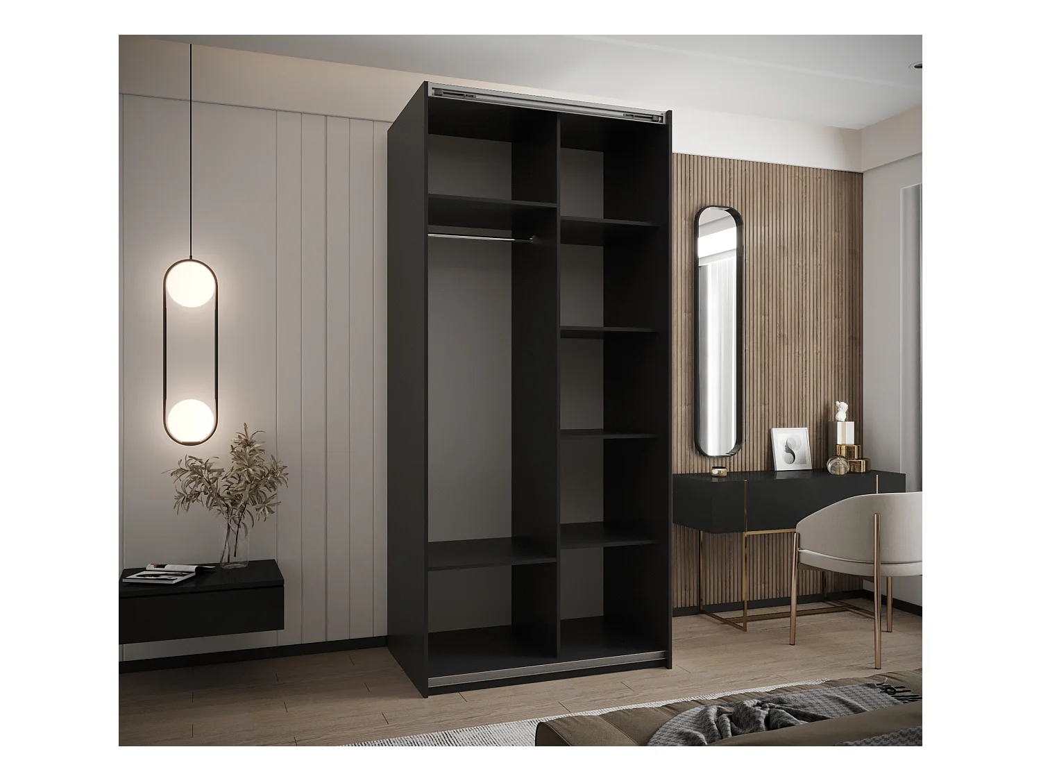 KLEDINGKAST MET SCHUIFDEUREN Lux 3 245,5/110/64 (Zwart/Zwart/Zwart)