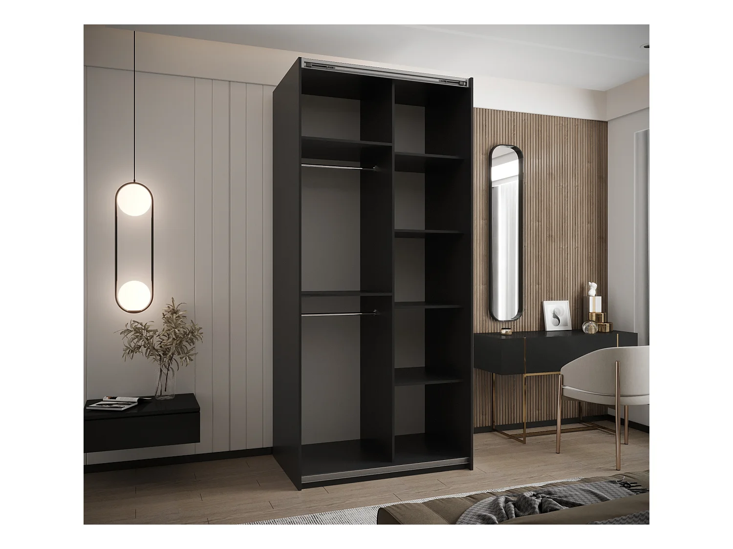 KLEDINGKAST MET SCHUIFDEUREN Lux 3 245,5/110/64 (Zwart/Zwart/Zwart)