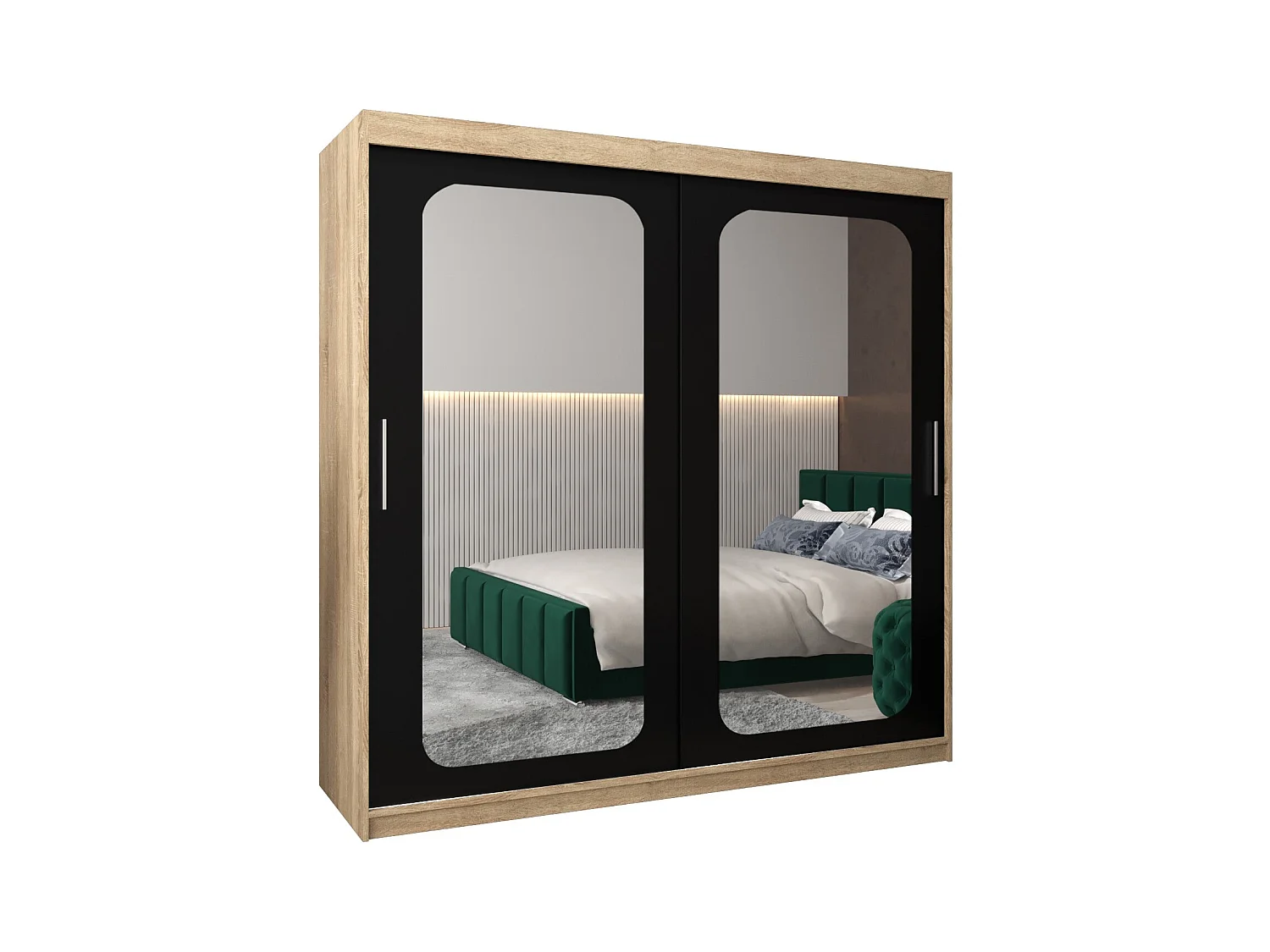 PROMO T3 KLEDINGKAST MET SCHUIFDEUREN 200/200/62 2 deuren (sonoma/zwart)