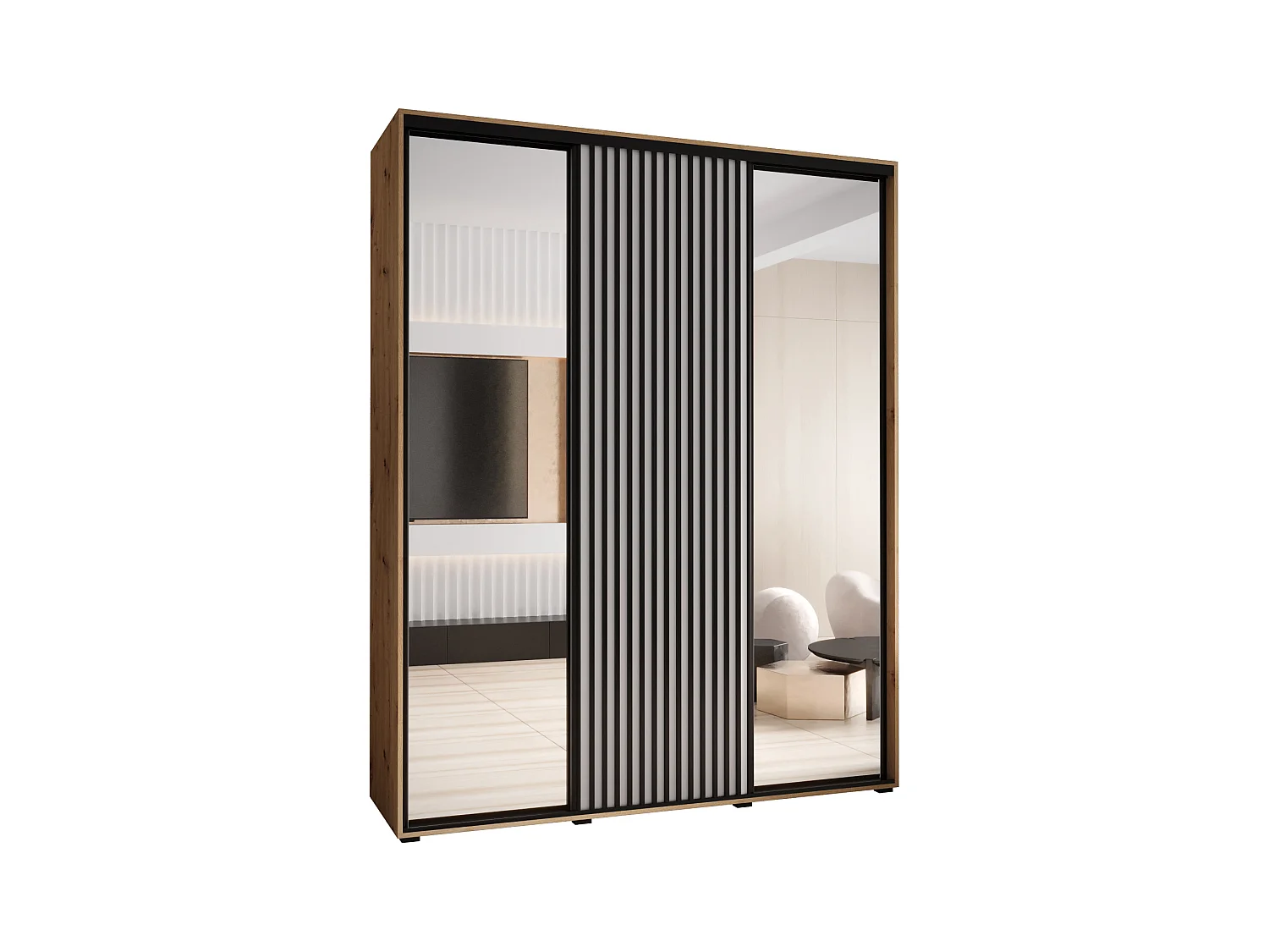 ARMOIRE SAPPORO 2 À PORTES COULISSANTES 205,2/190/45 3 Portes (Artisan/Blanc)