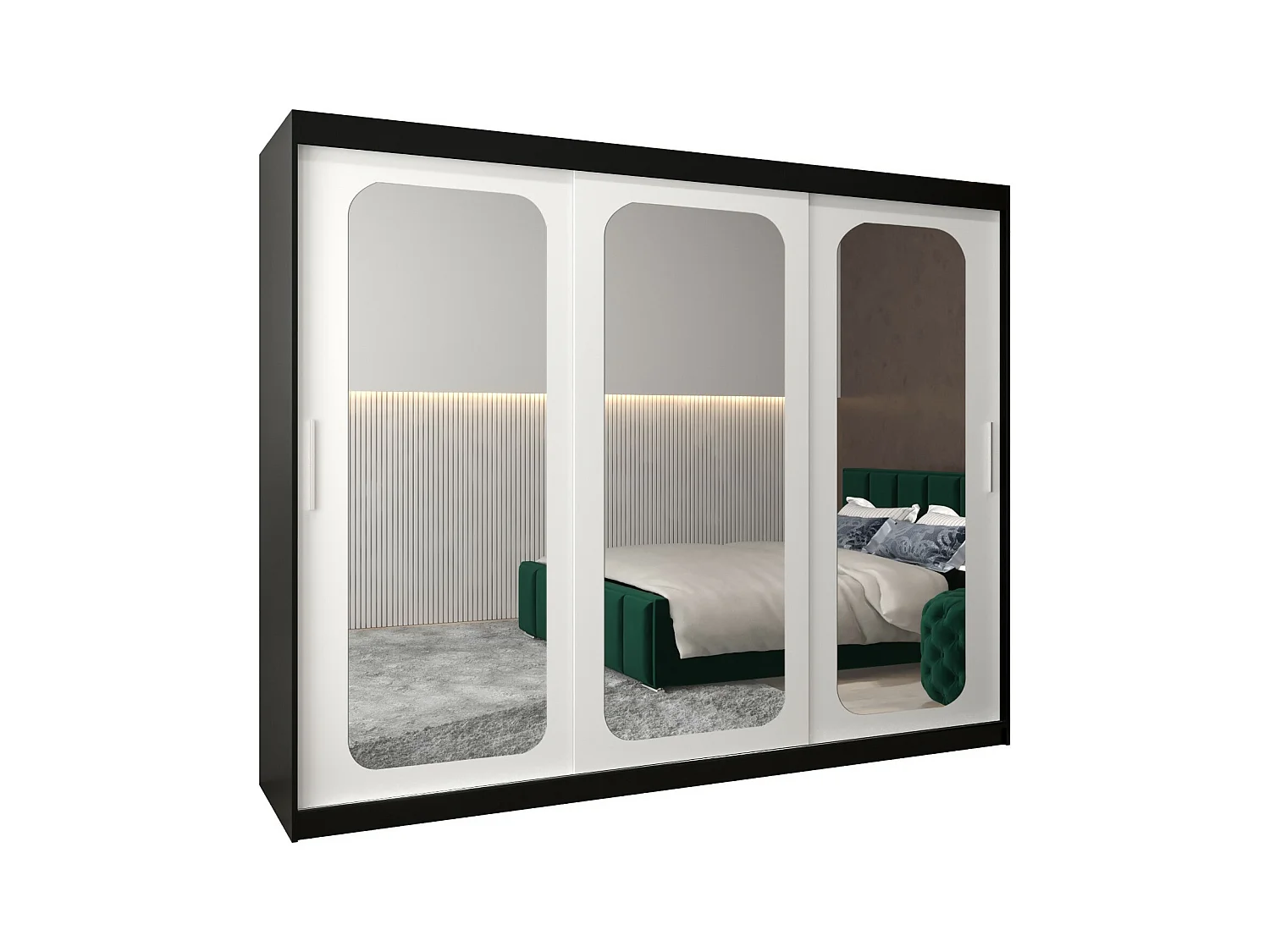 PROMO T3 KLEDINGKAST MET SCHUIFDEUREN 200/250/62 3 deuren (zwart/wit)