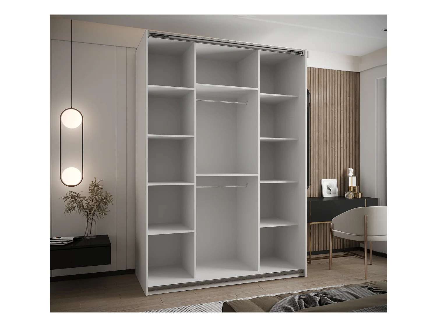 SCHWEBETÜRENSCHRANK Lux 3 245,5/200/64 (Weiß/Weiß/Gold)