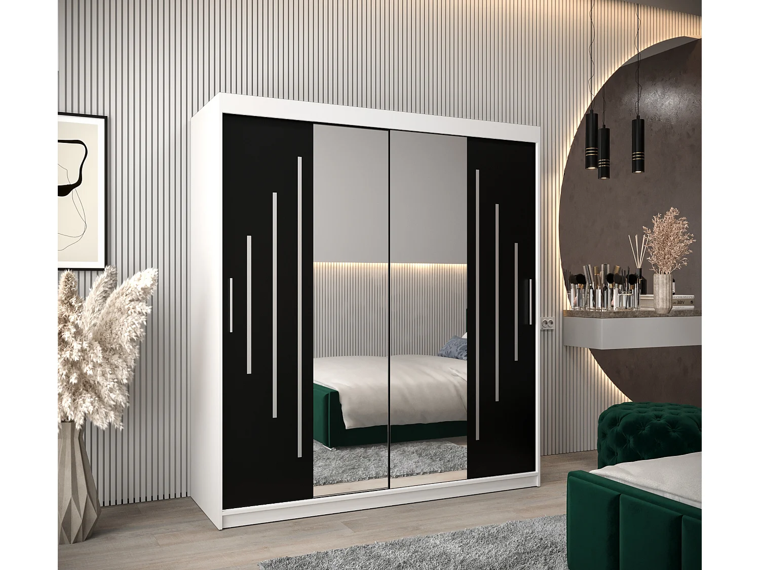 ARMOIRE YORK 1 À PORTES COULISSANTES 200/180/62 2 Portes (Blanc/Noir)