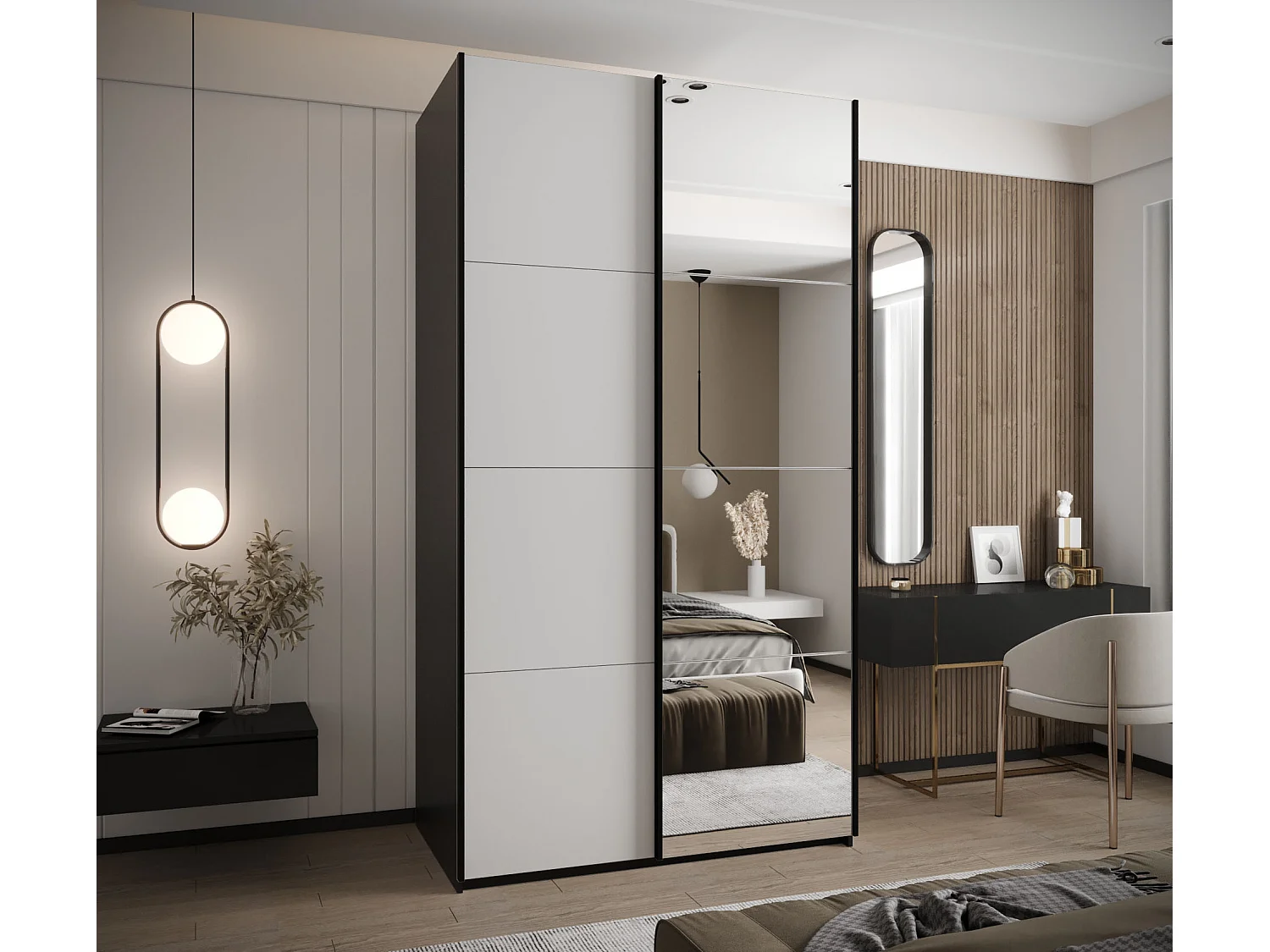 Armoire Lux 3 245,5/140/64 (Noir/Blanc/Argent)