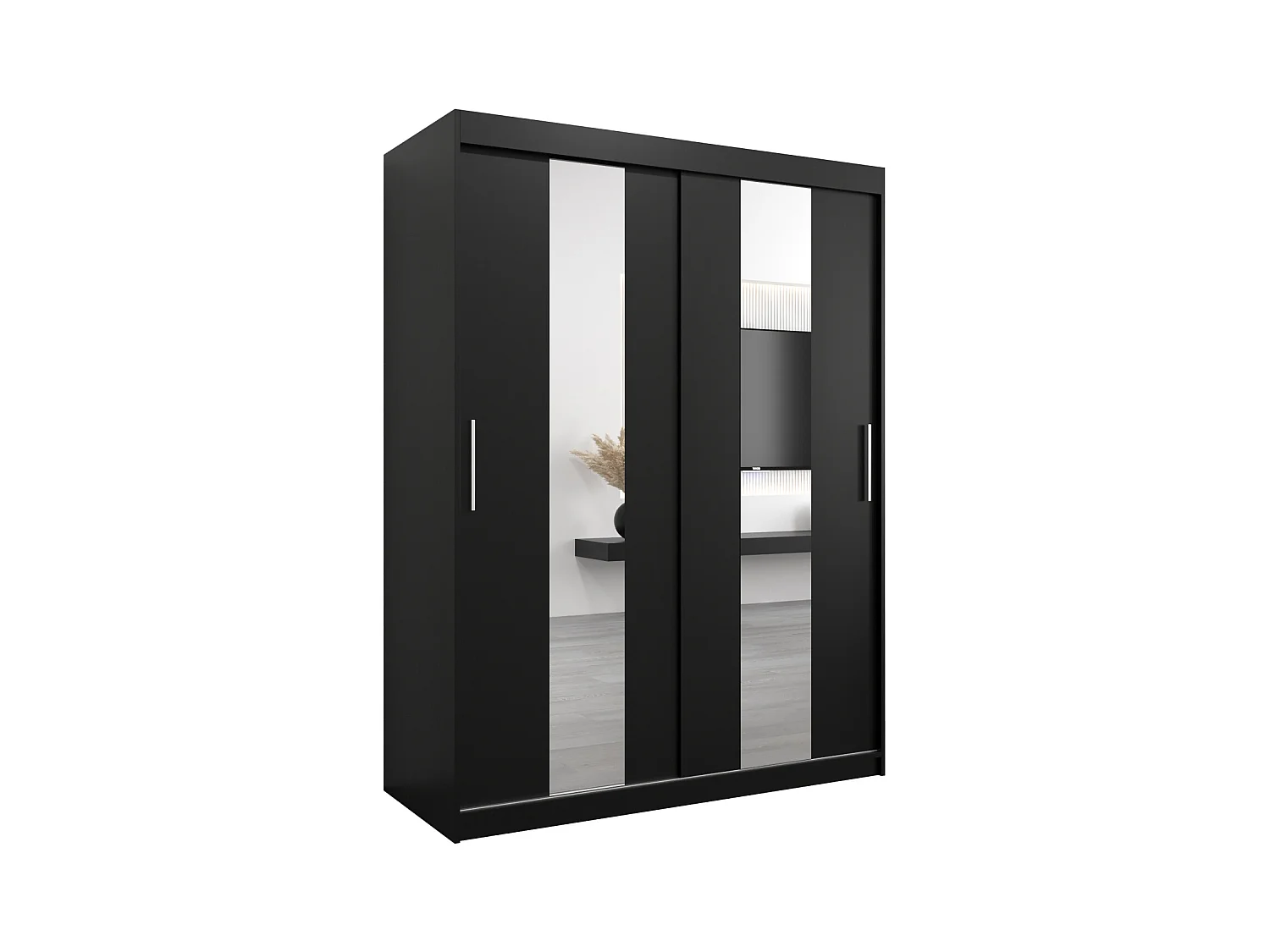 Schwebetürenschrank Pole 200/150/62 2-Türig (Schwarz)
