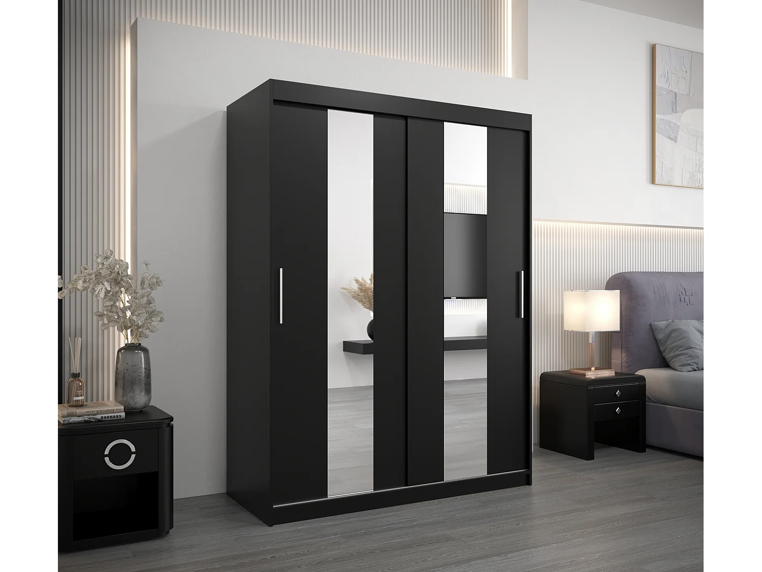 Armoire Pole À Portes Coulissantes 200/150/62 2 portes (Noir/Noir)