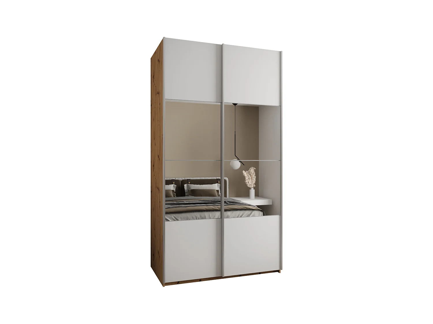SCHWEBETÜRENSCHRANK Lux 4 245,5/140/64 (Artisan/Weiß/Silber)