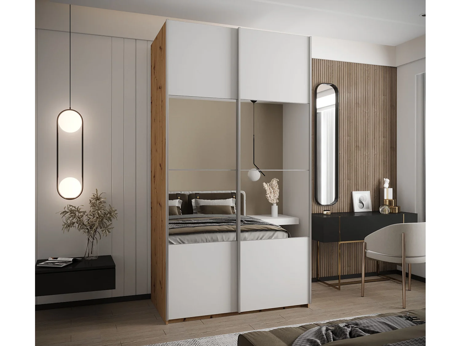 Armoire Lux 4 245,5/140/64 (Artisan/Blanc/Argent)