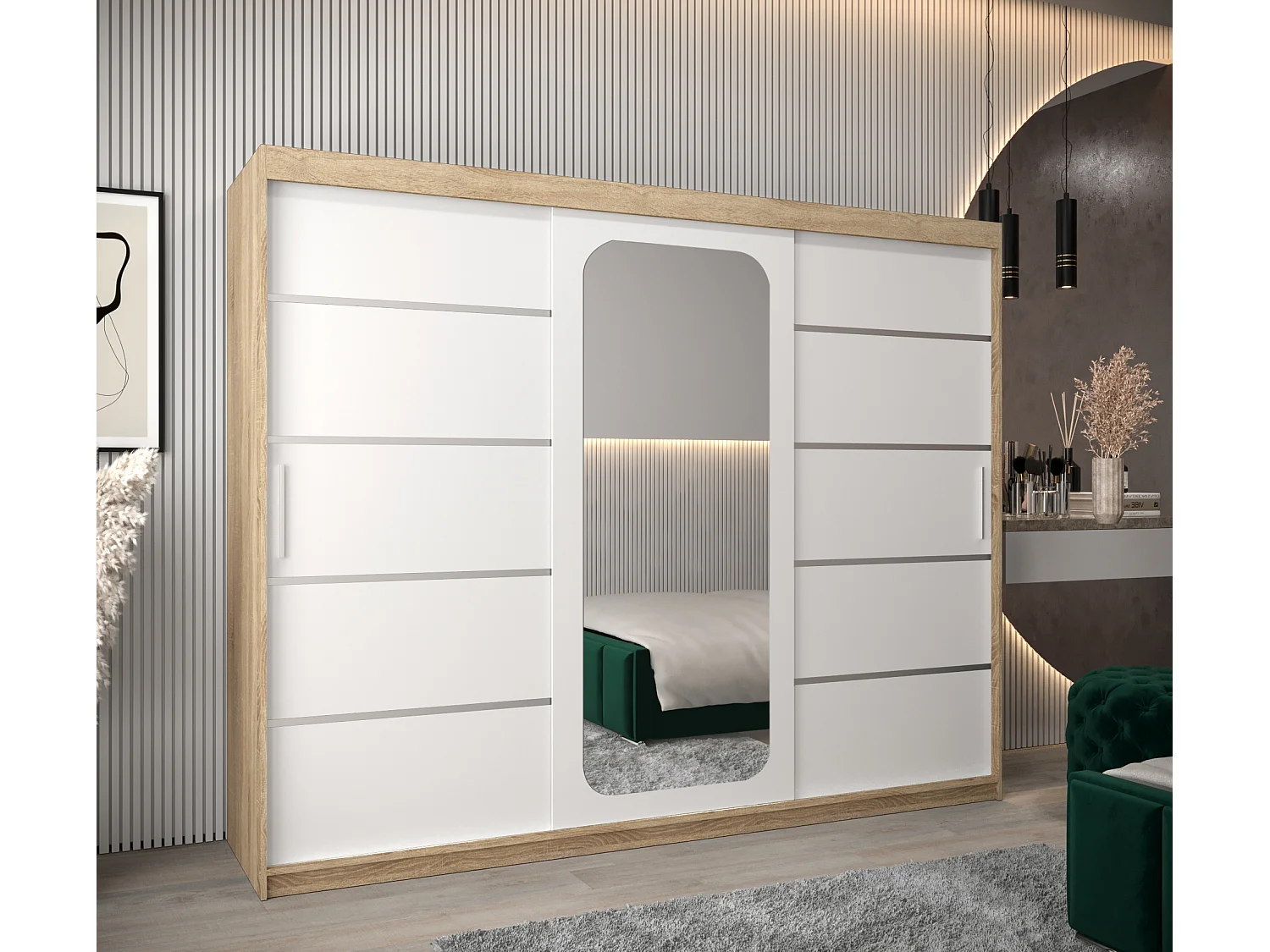 SCHWEBETÜRENSCHRANK PROMO V2 200/250/62 3-türig (Sonoma/Weiß)