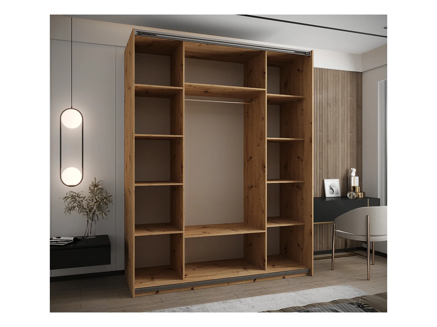 KLEDINGKAST MET SCHUIFDEUREN Lux 1 245,5/200/64 (Artisan/Wit/Zilver)