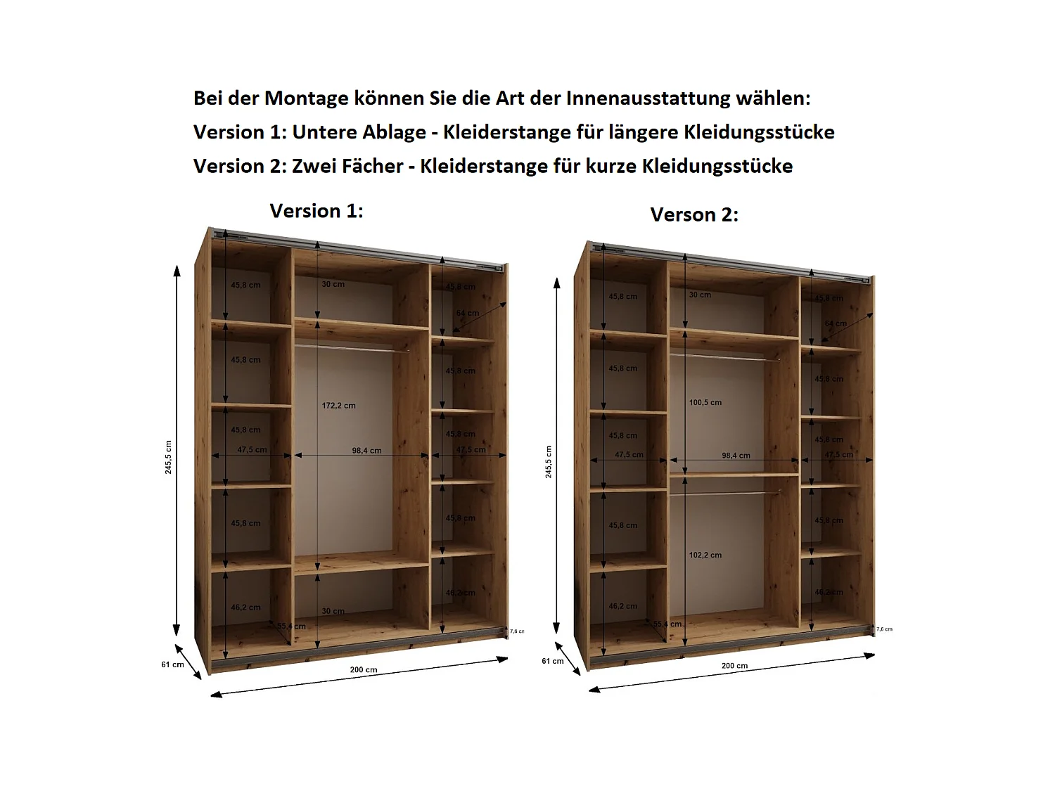 KLEDINGKAST MET SCHUIFDEUREN Lux 1 245,5/200/64 (Artisan/Wit/Zilver)