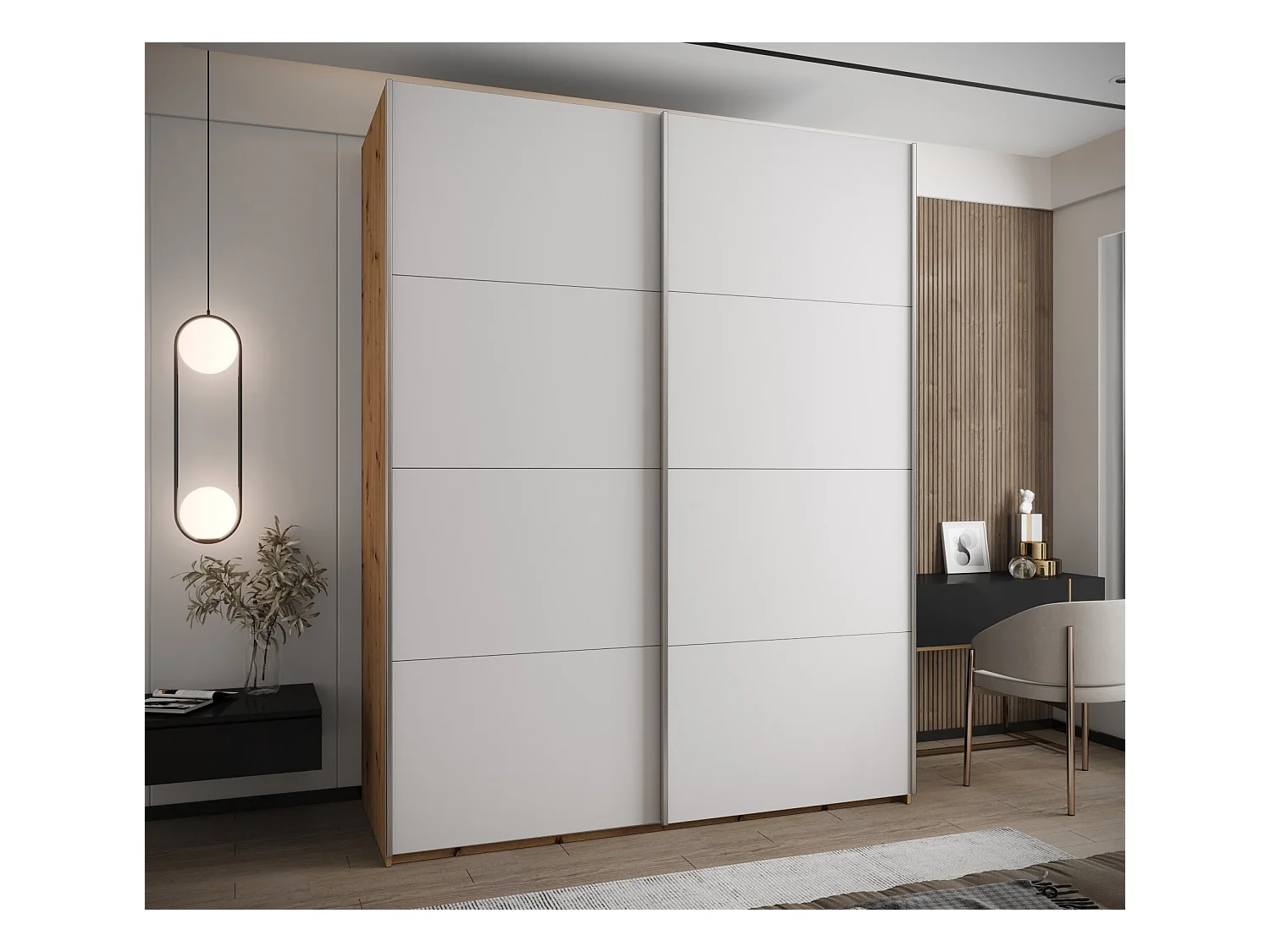 KLEDINGKAST MET SCHUIFDEUREN Lux 1 245,5/200/64 (Artisan/Wit/Zilver)