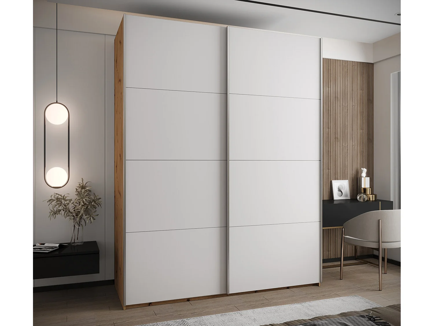 Armoire Lux 1 245,5/200/64 (Artisan/Blanc/Argent)