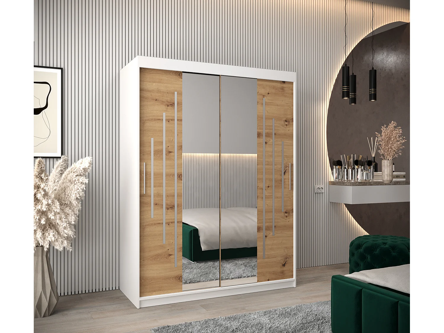 SCHWEBETÜRENSCHRANK YORK 1 200/150/62 2-türig (Weiß/Artisan)