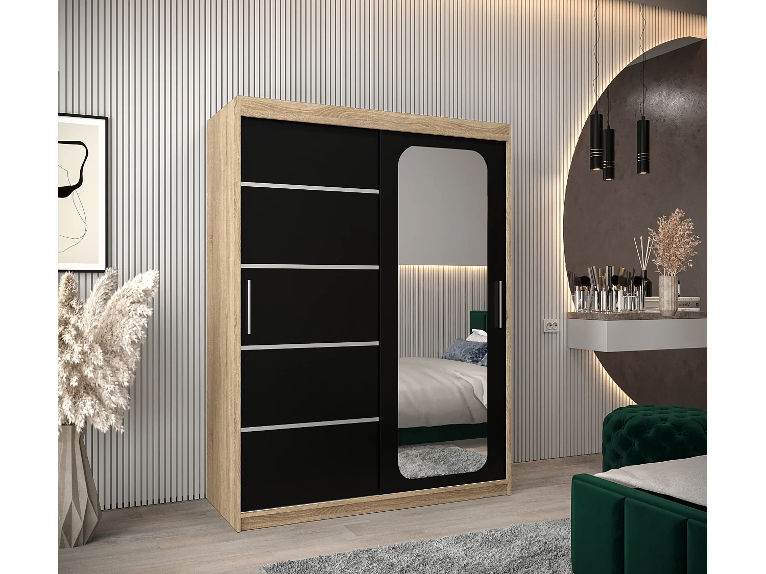 ARMARIO PROMO V2 DE PUERTAS CORREDERAS 200/150/62 2 puertas (sonoma/negro)