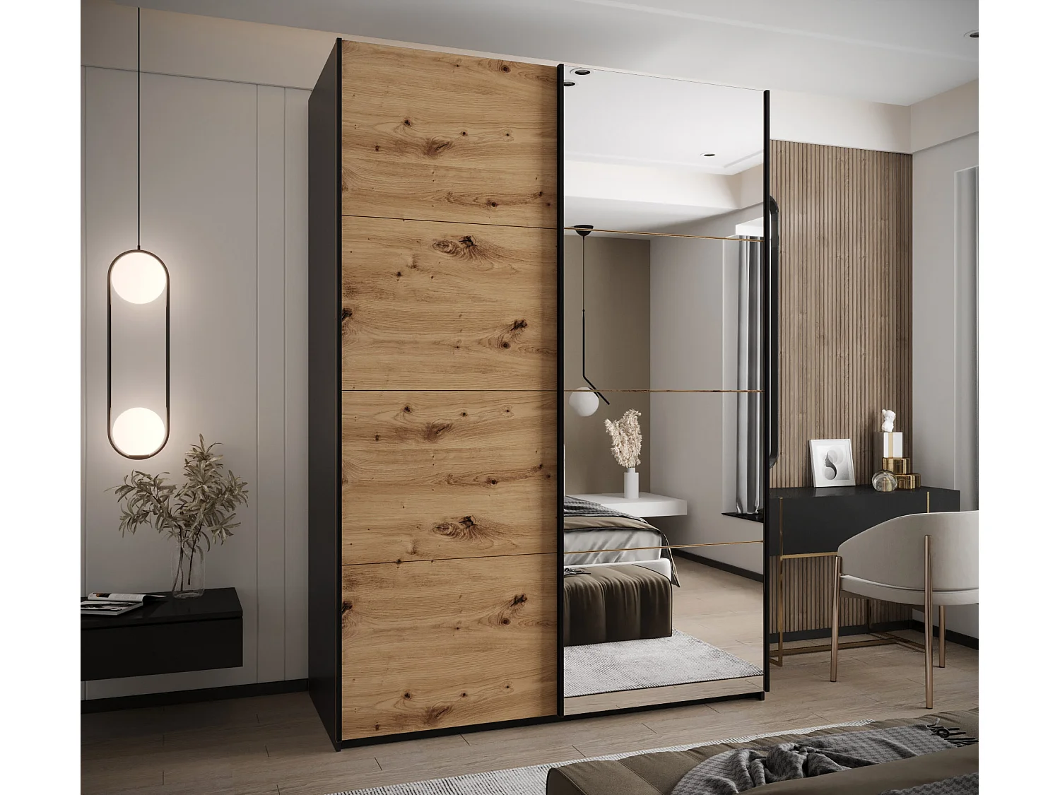 SCHWEBETÜRENSCHRANK Lux 3 245,5/170/64 (Schwarz/Artisan/Schwarz)