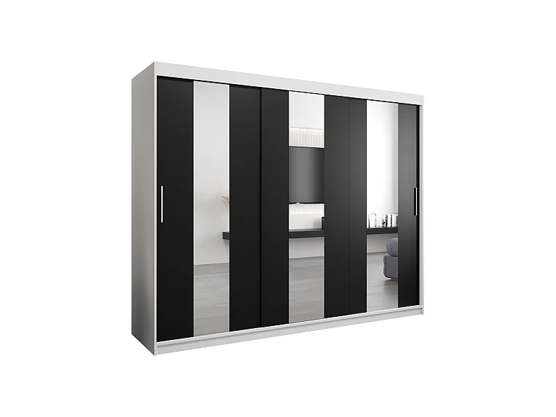 Armadio Pole ad ante scorrevoli 200/250/62 3 porte (bianco/nero)