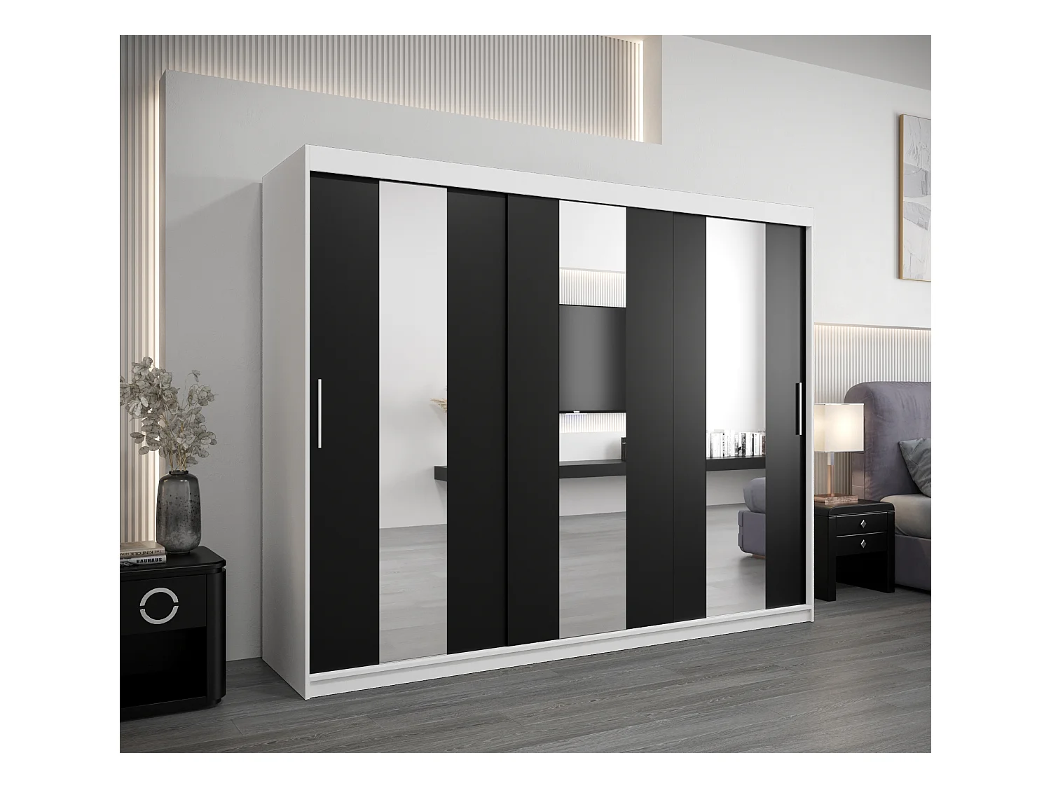 Armoire Pole À Portes Coulissantes 200/250/62 3 Portes (Blanc/Noir)