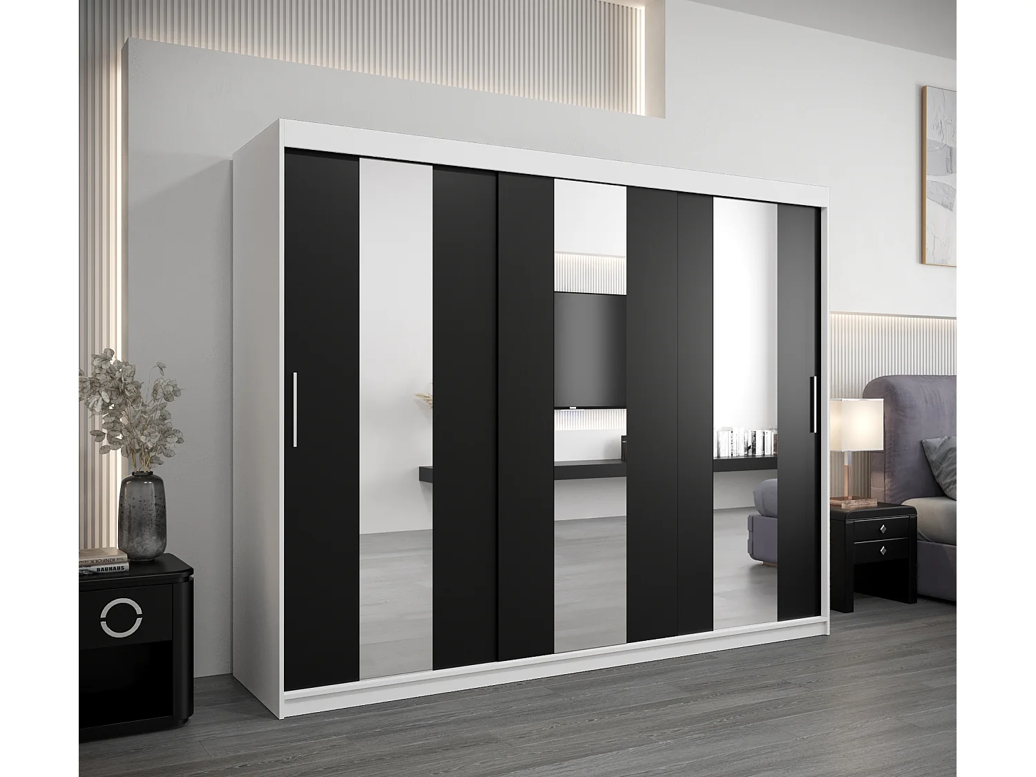 Armoire Pole À Portes Coulissantes 200/250/62 3 Portes (Blanc/Noir)