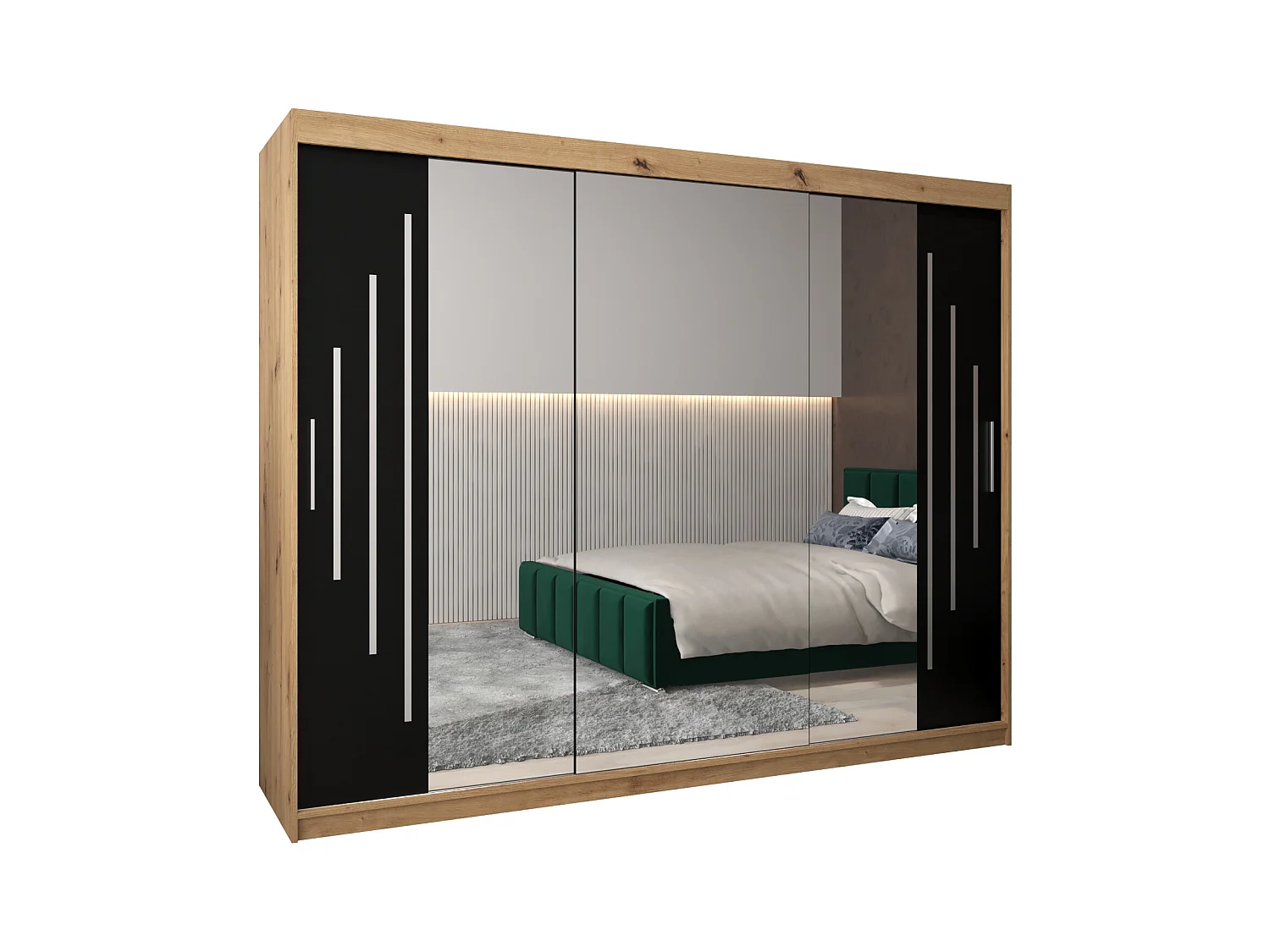 ARMOIRE YORK 2 À PORTES COULISSANTES 200/250/62 3 Portes (Artisan/Noir)