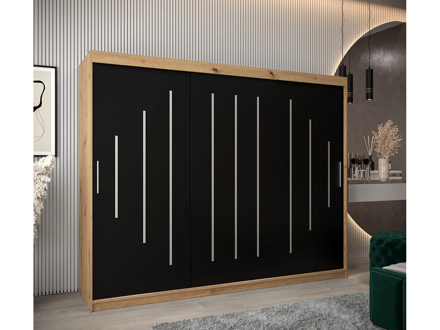 YORK KLEDINGKAST MET SCHUIFDEUREN 200/250/62 3 deuren (artisan/zwart)