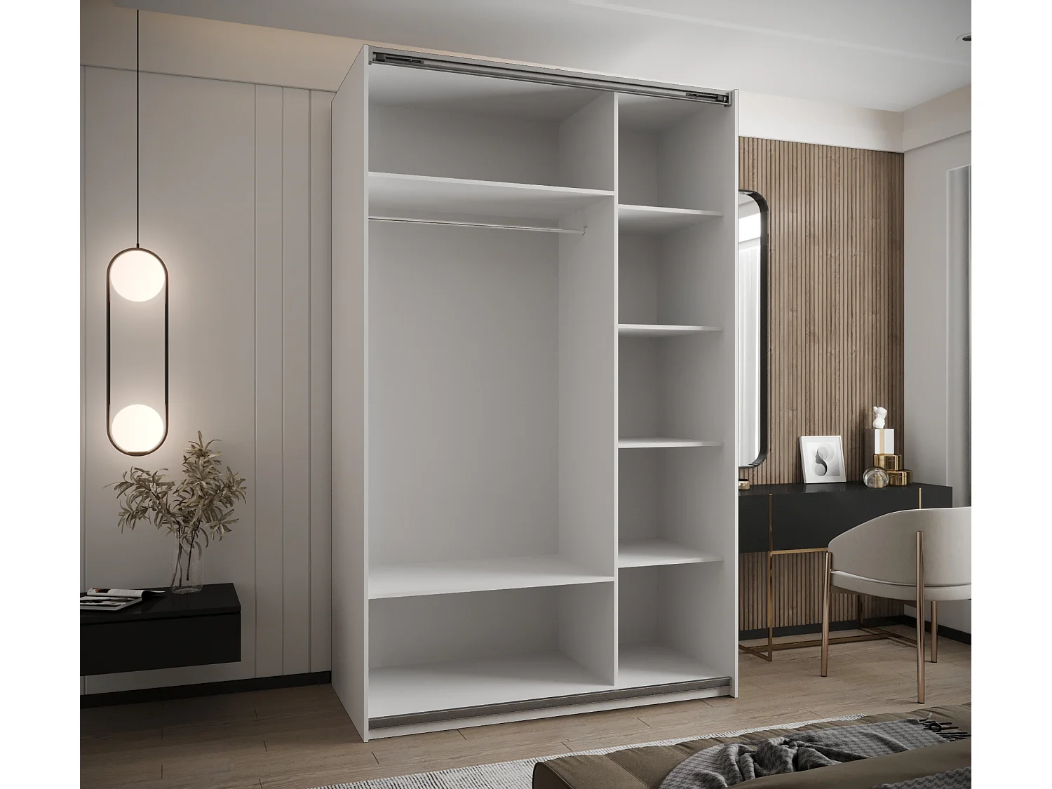 Armoire Lux 1 245,5/150/64 (Blanc/Blanc/Argent)