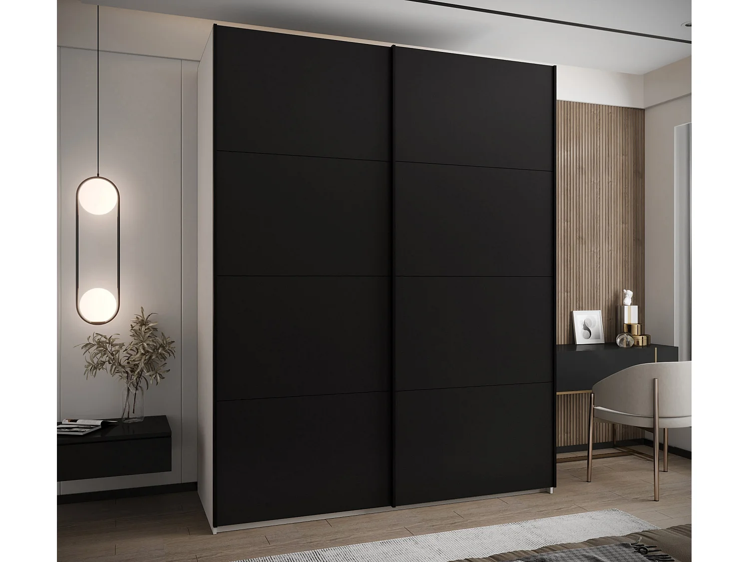 KLEDINGKAST MET SCHUIFDEUREN Lux 1 245,5/190/64 (Wit/Zwart/Zwart)