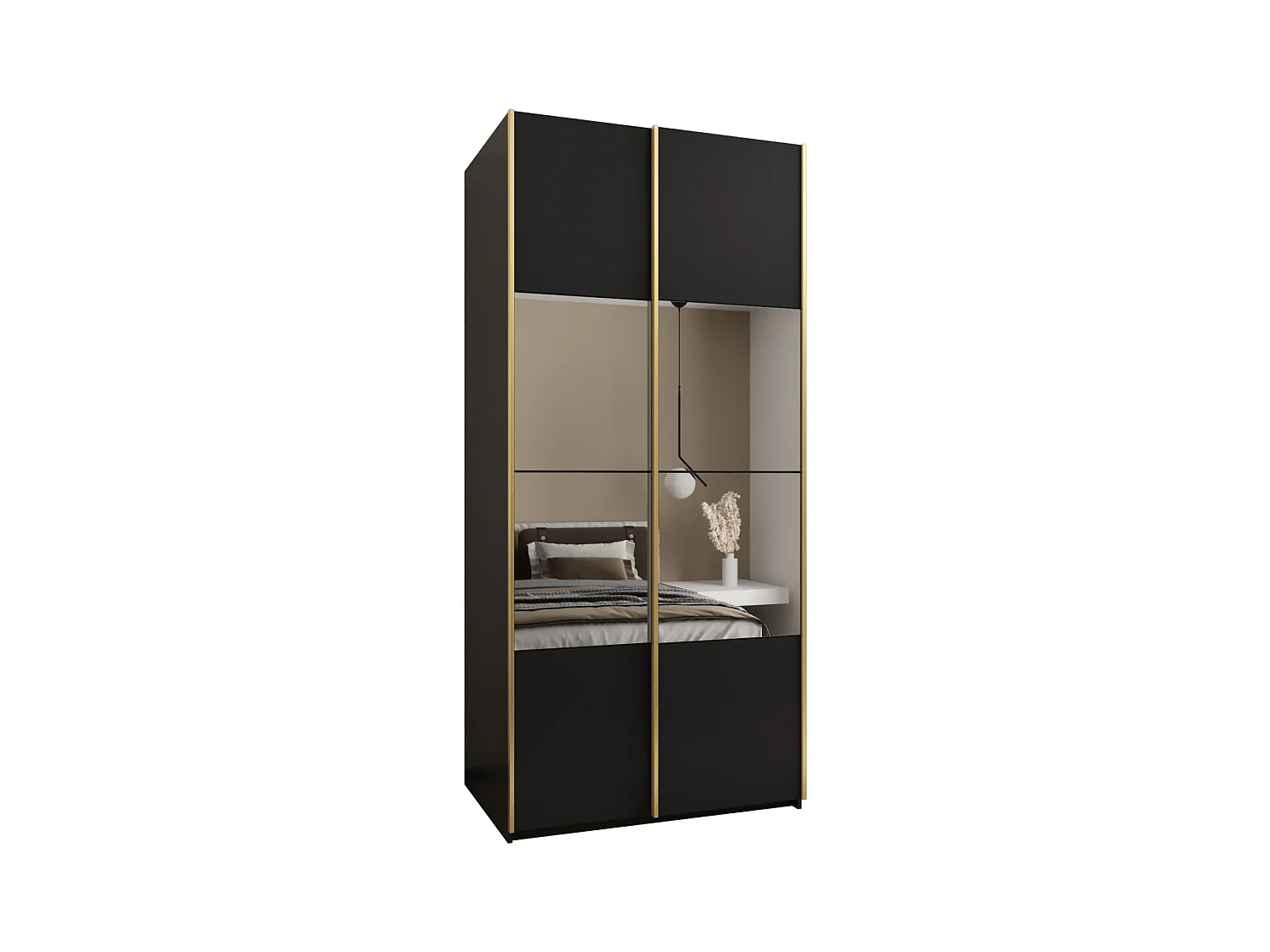 SCHWEBETÜRENSCHRANK Lux 4 245,5/110/64 (Schwarz/Schwarz/Gold)
