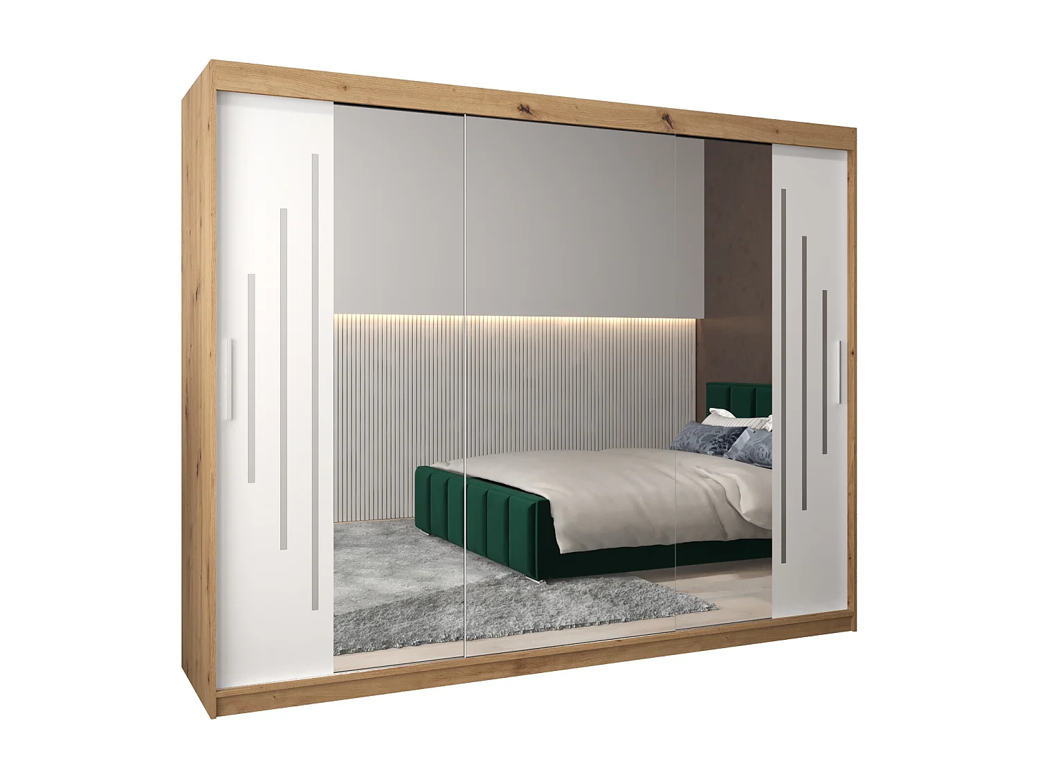 ARMOIRE YORK 2 À PORTES COULISSANTES 200/250/62 3 Portes (Artisan/Blanc)