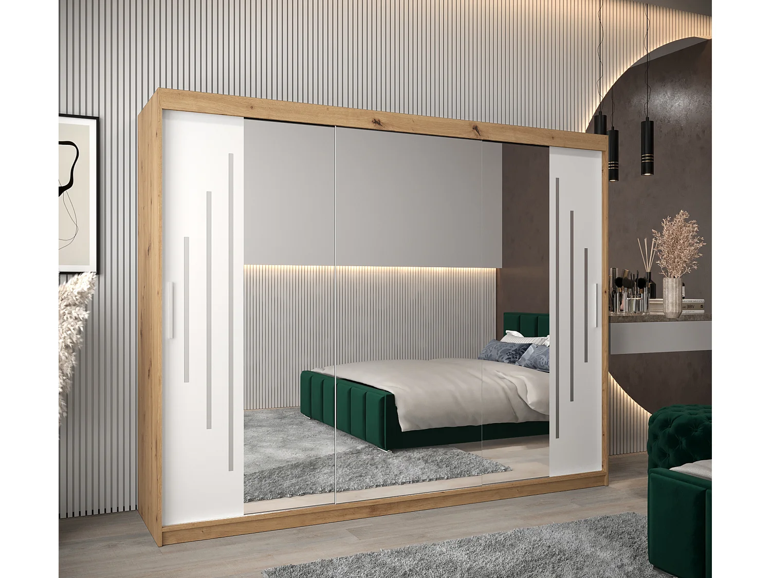 ARMOIRE YORK 2 À PORTES COULISSANTES 200/250/62 3 Portes (Artisan/Blanc)