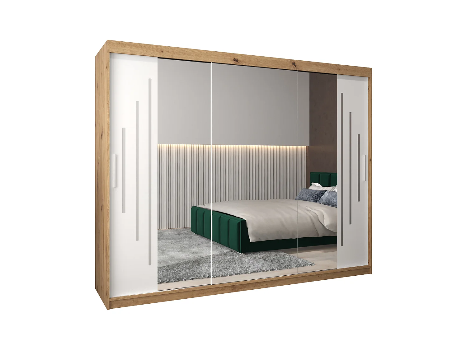 ARMOIRE YORK 2 À PORTES COULISSANTES 200/250/62 3 Portes (Artisan/Blanc)