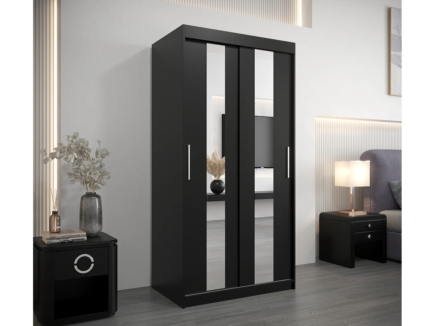 Pole kledingkast met schuifdeuren 200/100/62 2 deuren (zwart/zwart)