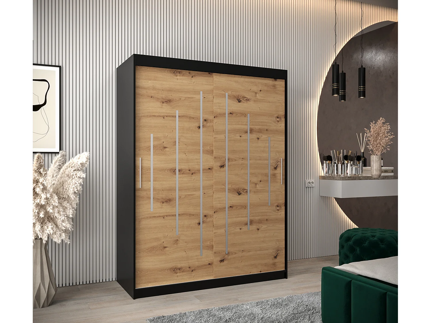 ARMOIRE YORK À PORTES COULISSANTES 200/150/62 2 Portes (Noir/Artisan)