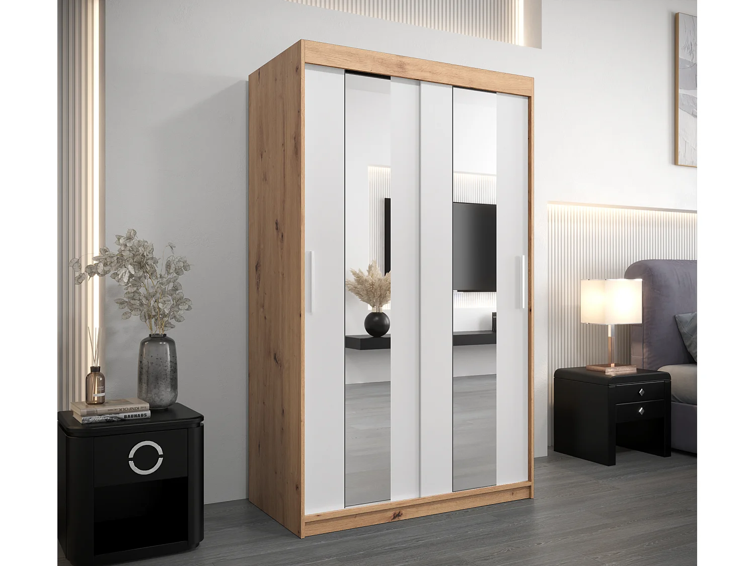 Armoire Pole À Portes Coulissantes 200/120/62 2 portes (Artisan/Blanc)